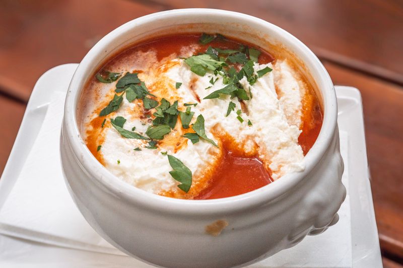 Creamy tomato soup side from Dions restaurant