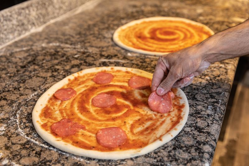 Spicy diavola pizza with hot salami at Dions